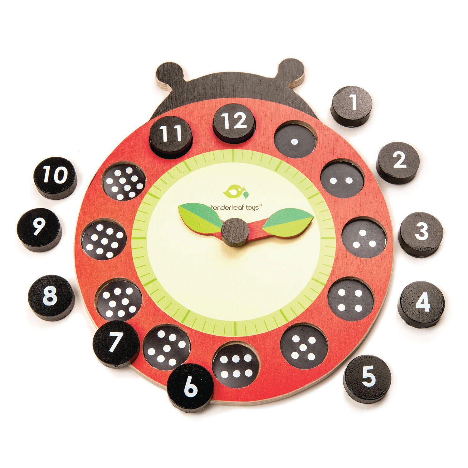 Ceas educativ Buburuza, din lemn premium - Ladybug Teaching Clock - Tender Leaf Toys-Tender Leaf Toys-2-Jocozaur