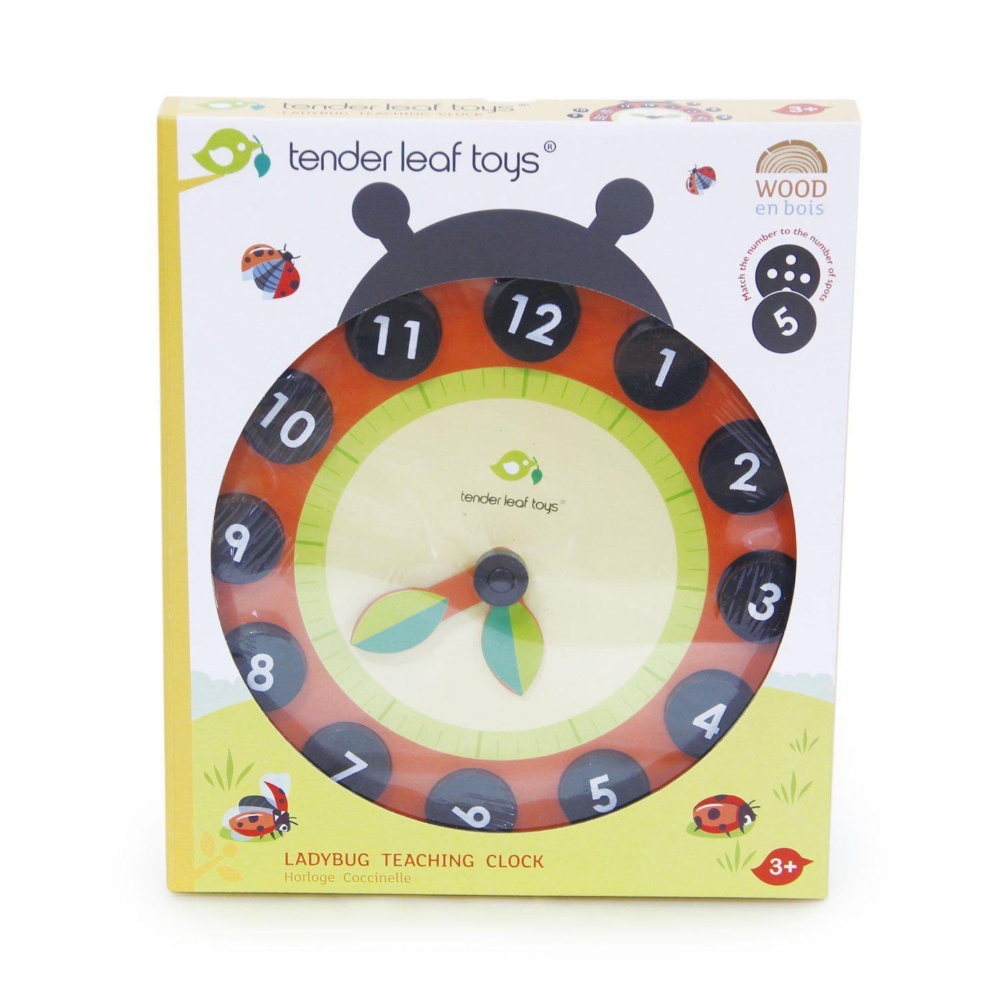 Ceas educativ Buburuza, din lemn premium - Ladybug Teaching Clock - Tender Leaf Toys-Tender Leaf Toys-1-Jocozaur