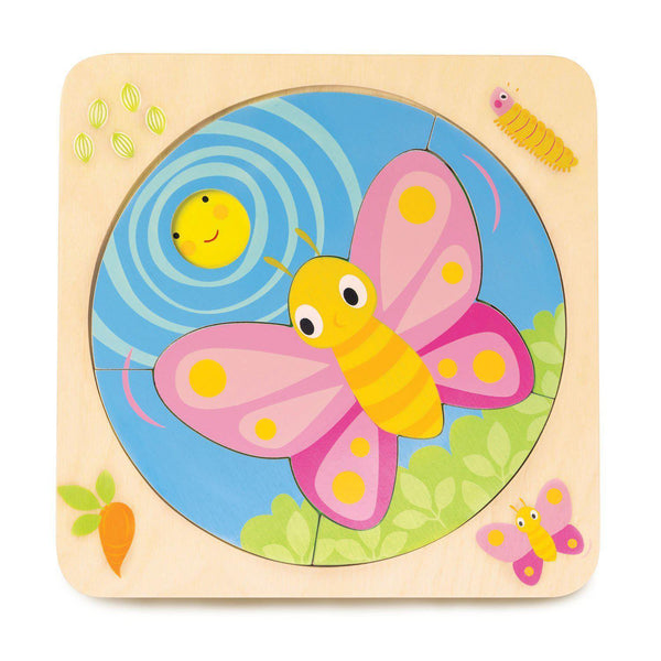 Puzzle educativ dezvoltarea fluturelui, din lemn premium - Butterfly Life 4in1 - Tender Leaf Toys 