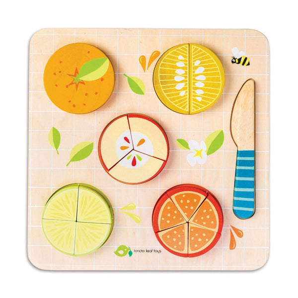 Puzzle educativ Fracționarea fructelor, din lemn premium - Citrus Fractions - Tender Leaf Toys 