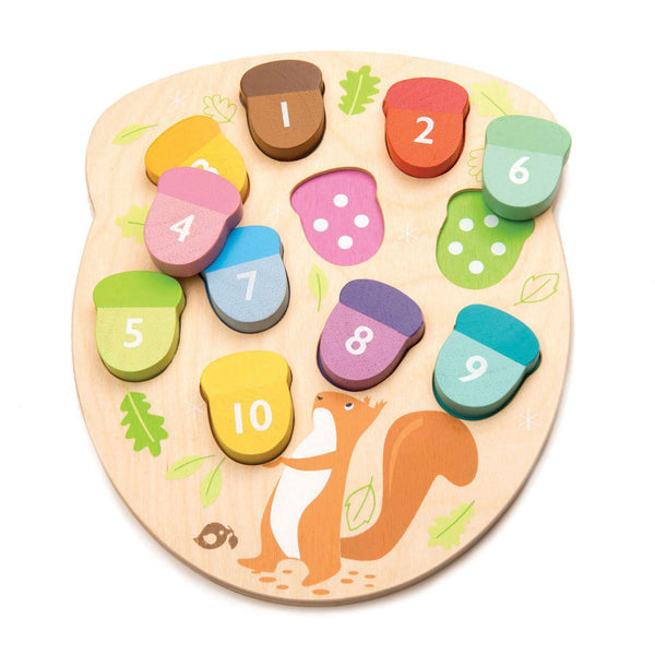 Puzzle educativ Numărăm ghinde, din lemn premium - How Many Acorns? - Tender Leaf Toys 