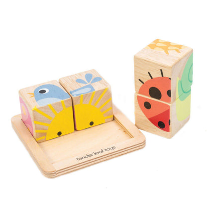 Puzzle educativ Cuburi ilustrate, din lemn premium -Baby Blocks - 5 piese - Tender Leaf Toys-Tender Leaf Toys-3-Jocozaur