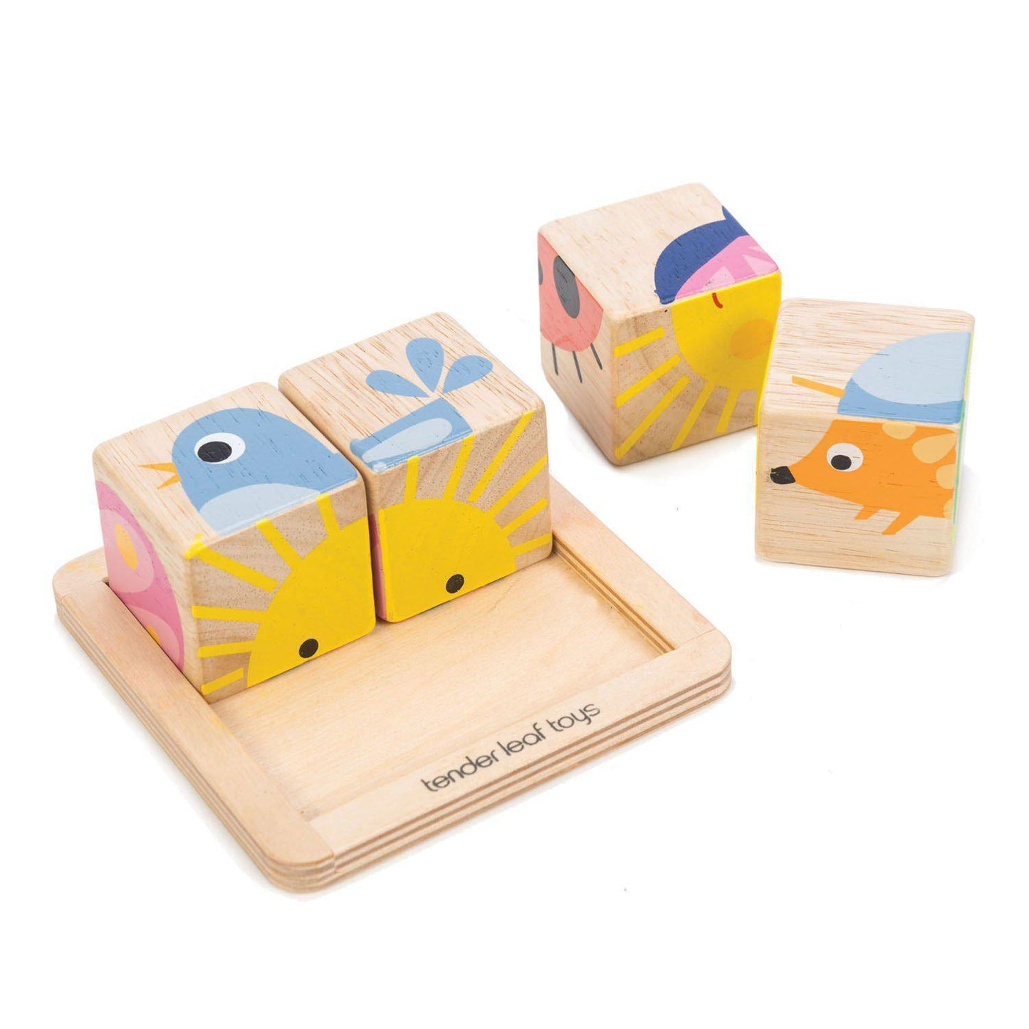 Puzzle educativ Cuburi ilustrate, din lemn premium -Baby Blocks - 5 piese - Tender Leaf Toys-Tender Leaf Toys-5-Jocozaur