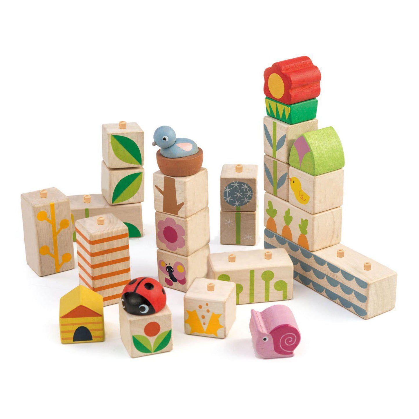 Cuburi stivuibile cu ilustrații din grădină, din lemn premium - Garden Blocks - 24 piese - Tender Leaf Toys-Tender Leaf Toys-2-Jocozaur