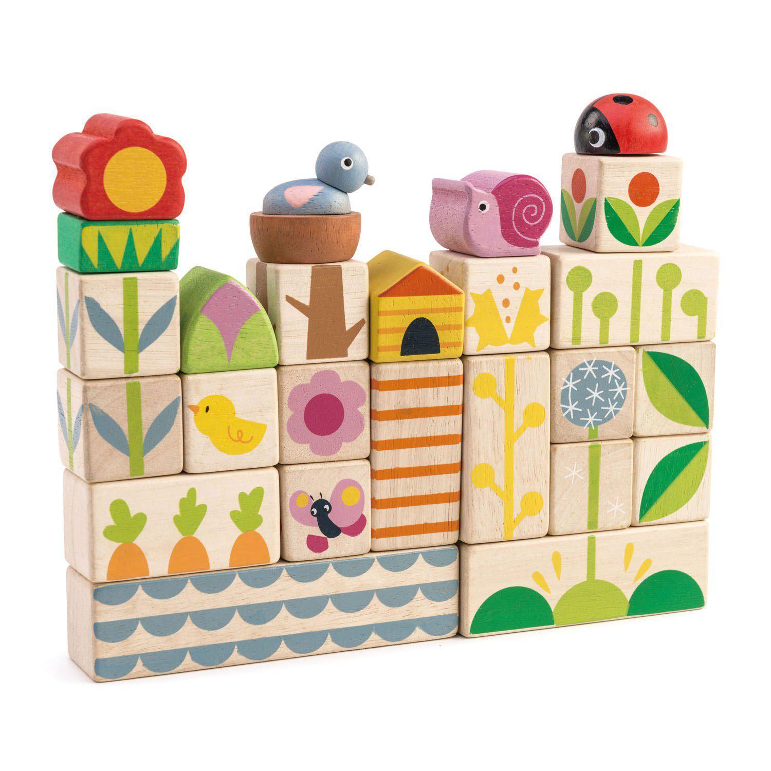 Cuburi stivuibile cu ilustrații din grădină, din lemn premium - Garden Blocks - 24 piese - Tender Leaf Toys-Tender Leaf Toys-4-Jocozaur