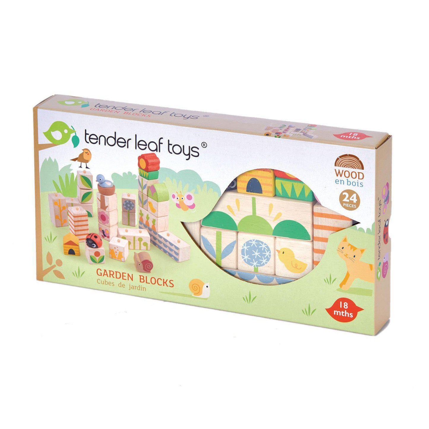 Cuburi stivuibile cu ilustrații din grădină, din lemn premium - Garden Blocks - 24 piese - Tender Leaf Toys-Tender Leaf Toys-1-Jocozaur