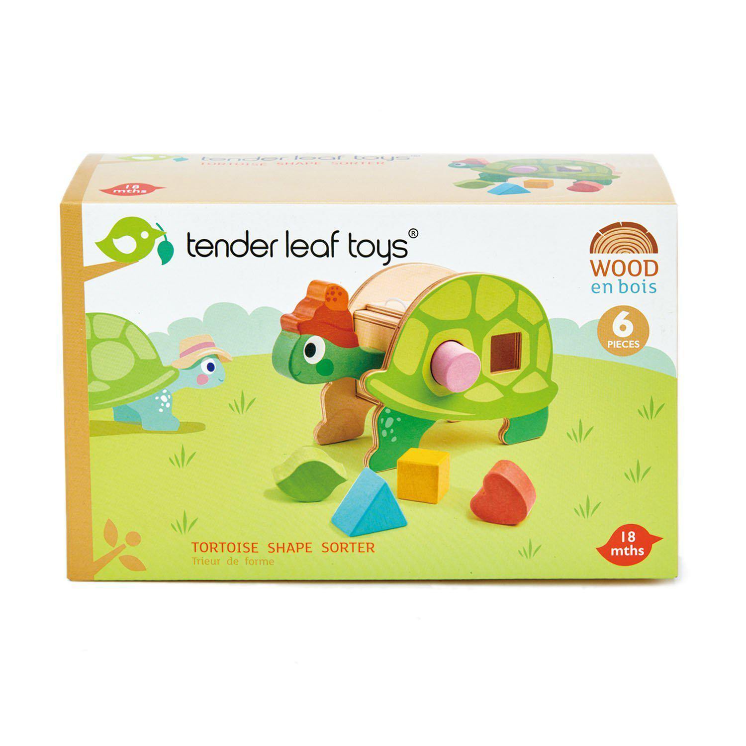 Broască țestoasă didactică, din lemn premium - Tortoise Shape Sorter - 6 piese - Tender Leaf Toys-Tender Leaf Toys-1-Jocozaur