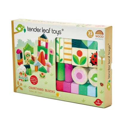 Cuburi cu ilustrații din gospodărie, din lemn premium - Courtyard Blocks - 35 piese - Tender Leaf Toys-Tender Leaf Toys-1-Jocozaur