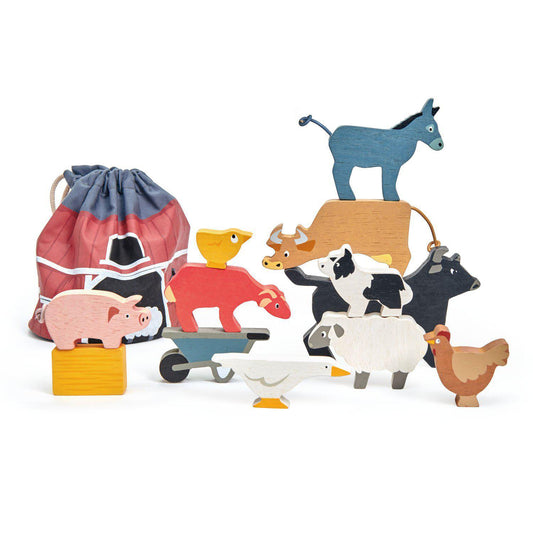 Animale domestice, din lemn premium - Stacking Farmyard - 13 piese - Tender Leaf Toys-Tender Leaf Toys-1-Jocozaur