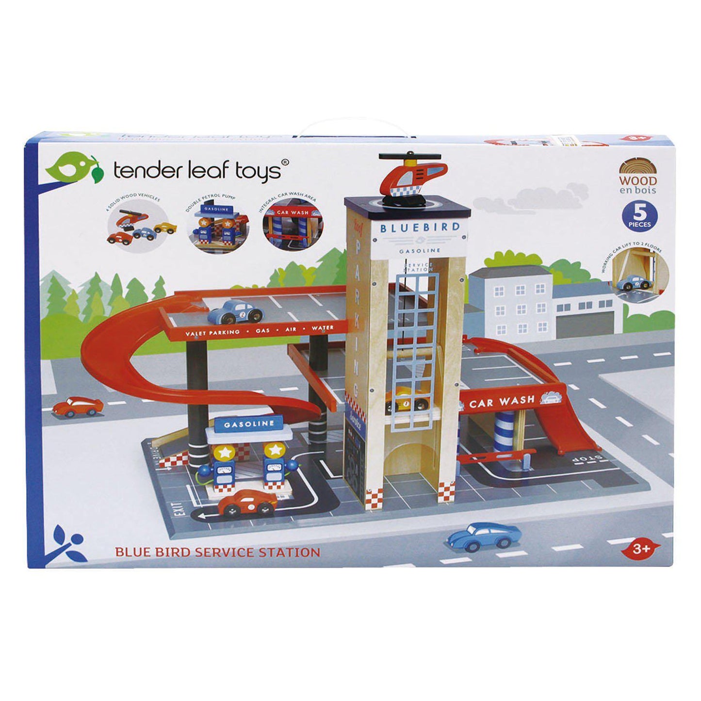 Stația Service Blue Bird , din lemn premium - Blue Bird Service Station - 5 piese - Tender Leaf Toys-Tender Leaf Toys-1-Jocozaur