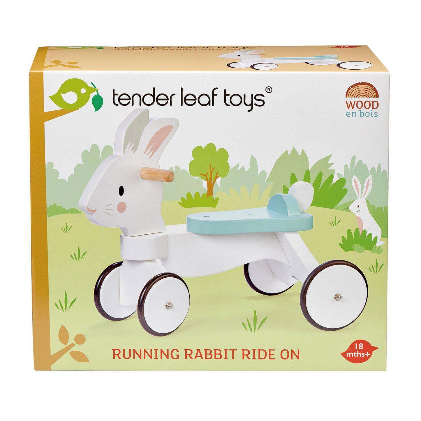 Premergător bicicletă pe 4 roți Iepuraș, din lemn premium - Running Rabbit Ride on - Tender Leaf Toys-Tender Leaf Toys-1-Jocozaur