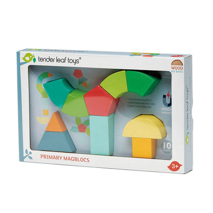 Joc de construit magnetic Primary, din lemn premum - Primary Magblocs - 10 piese - Tender Leaf Toys-Tender Leaf Toys-1-Jocozaur