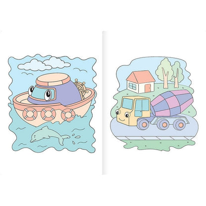 Vehicule vesele - carte de colorat cu apa