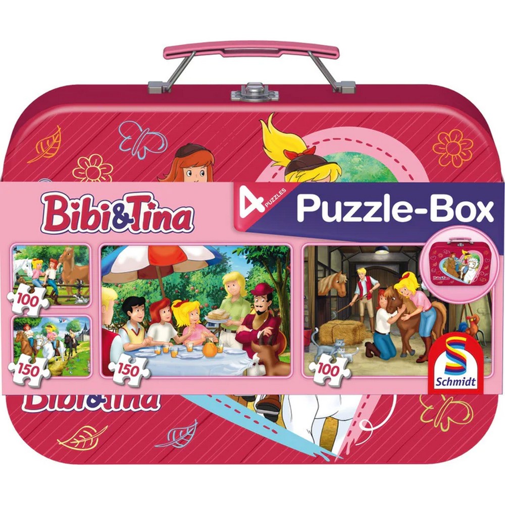 Puzzle Schmidt: Bibi & Tina Set de 2 x 100 si 2 x 150 piese + Bonus: cufar metalic