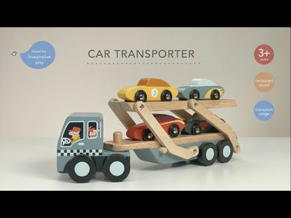 Platforma Auto Sport, cu 5 piese, din lemn premium - Car Transporter - Tender Leaf Toys