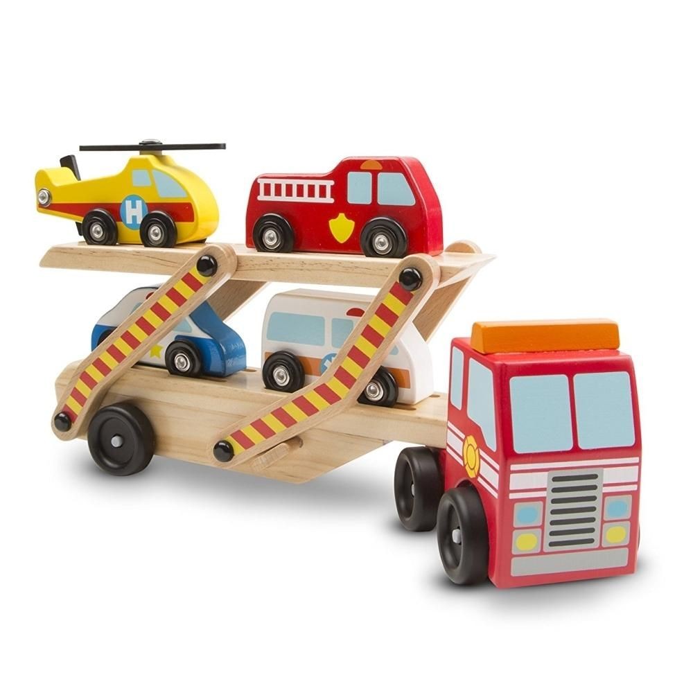 Melissa & Doug Vehicul din lemn, Camion de transport vehicule de urgență