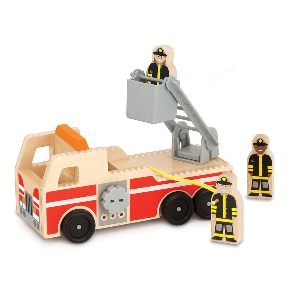 Melissa & Doug Vehicul din lemn, Camion de pompieri cu scară