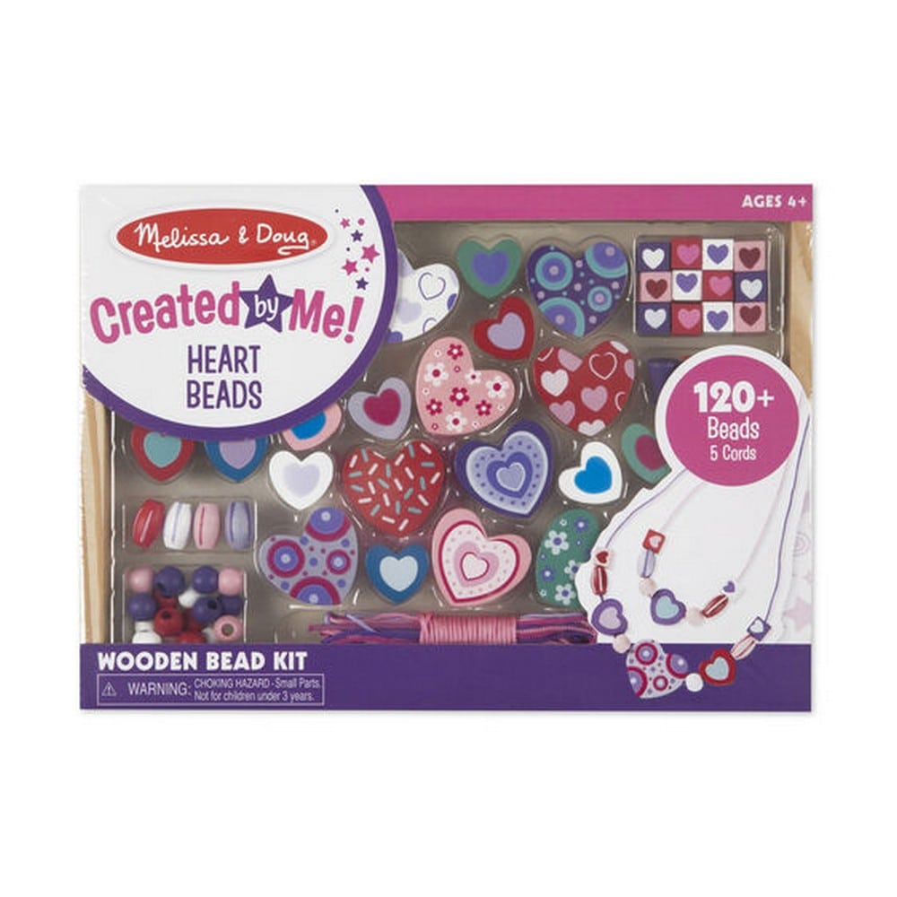 Melissa & Doug - Joc creativ, Set de mărgele din lemn, inimioare