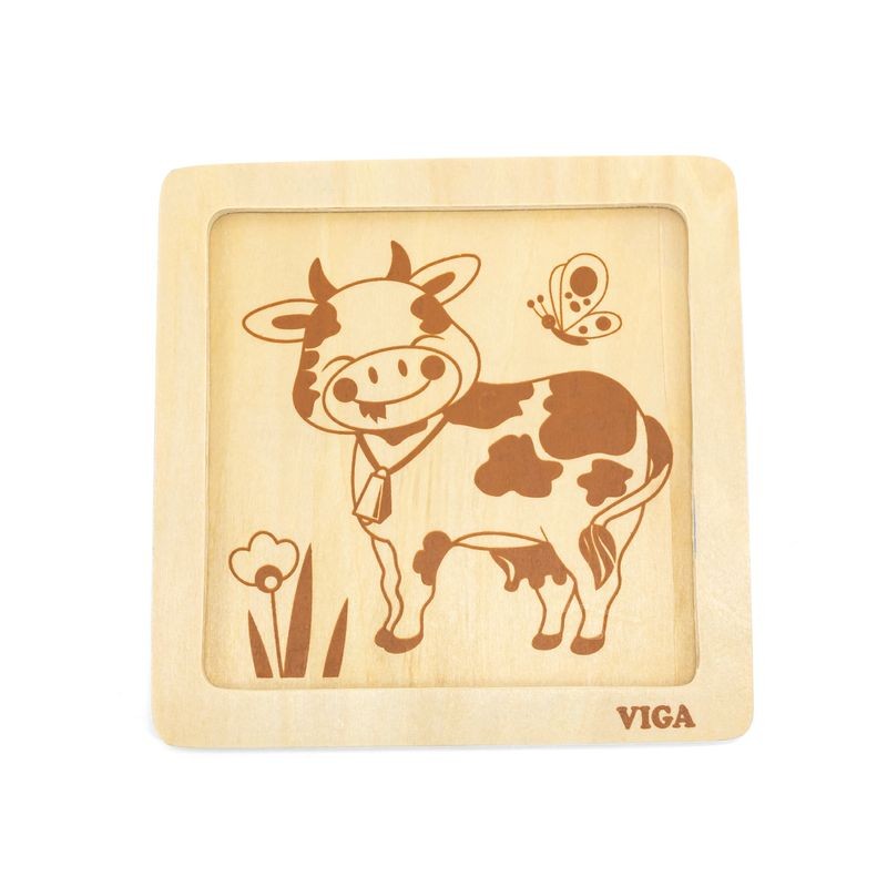 Puzzle din lemn cu vacă, 4 piese, Viga