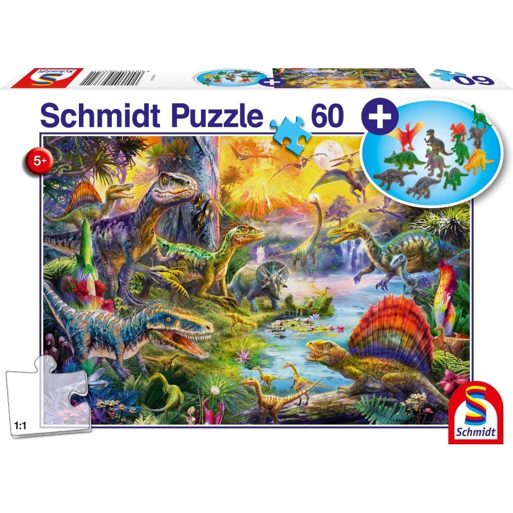 Puzzle Schmidt: Dinozauri, 60 piese + Cadou: figurine animale