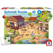 Puzzle Schmidt: Fermă, 40 de piese + Cadou figurine cu animale