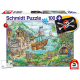 Schmidt Puzzle - Insula Piraților, 100 de piese + Cadou: Steag de pirat