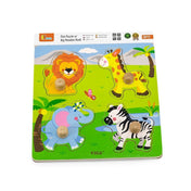 Puzzle cu forme din lemn cu mâner Animale sălbatice, Viga
