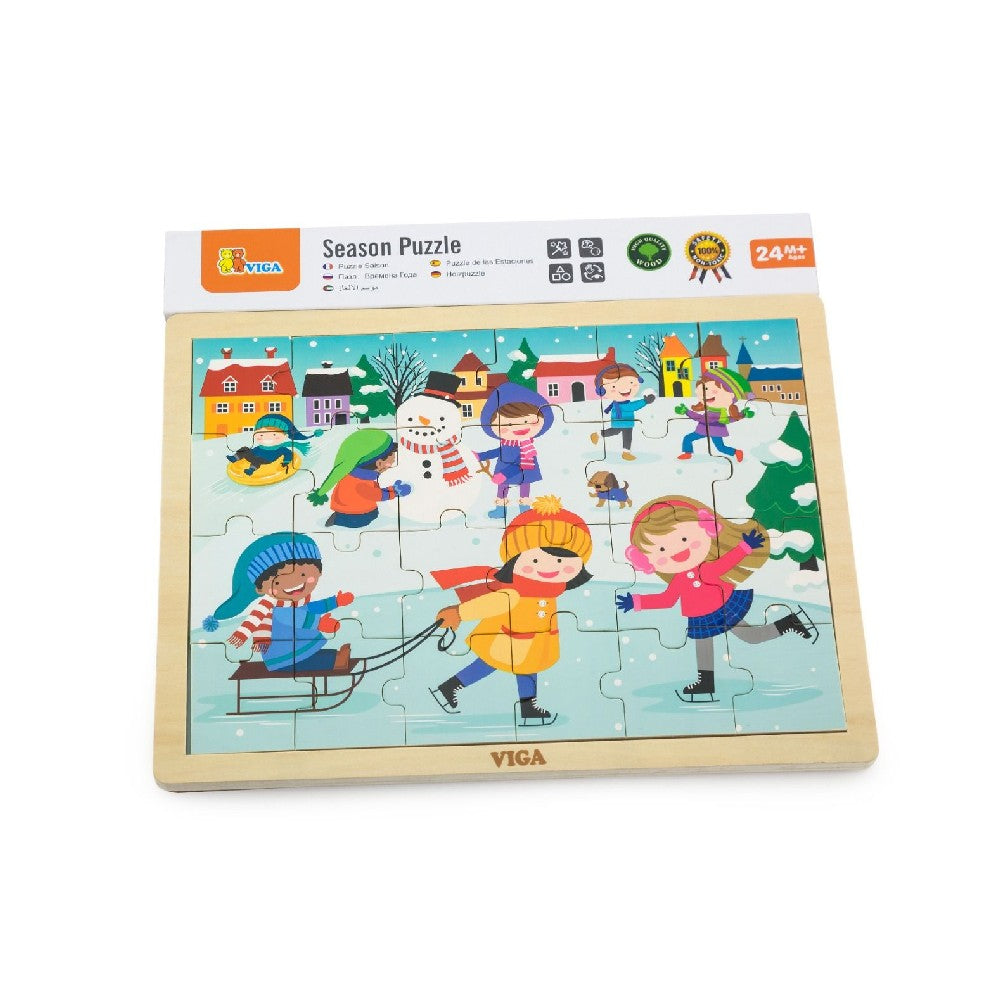 Sezoane - Iarnă, puzzle din lemn cu 24 de piese, Viga