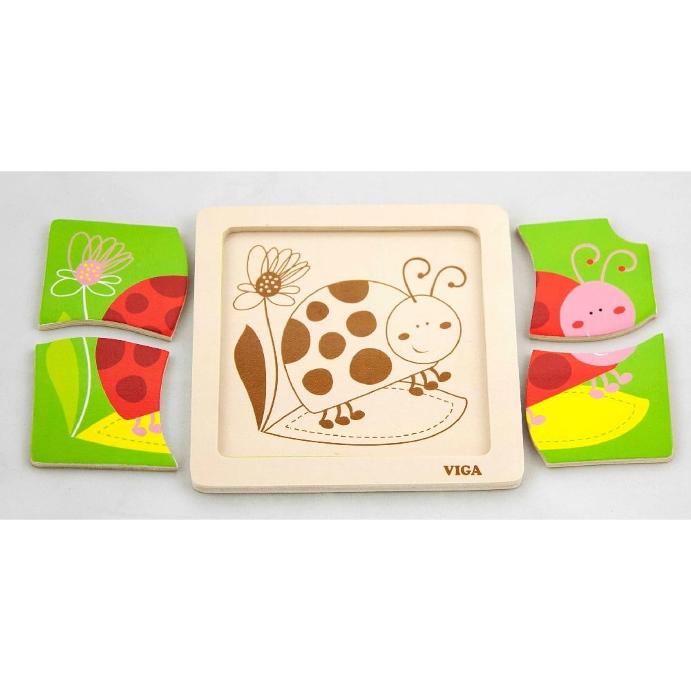 Puzzle din lemn cu 4 piese mari - Buburuză, Viga