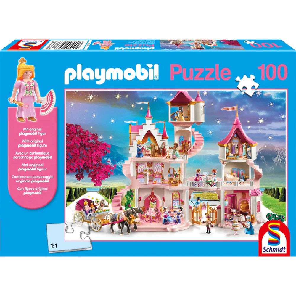 Puzzle Schmidt: playmobil - Castelul printesei, 100 piese + Cadou: figurina playmobil