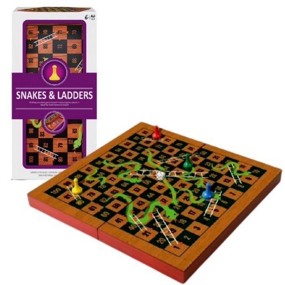 Snakes and Ladders în cutie din lemn joc de societate în limba engleză