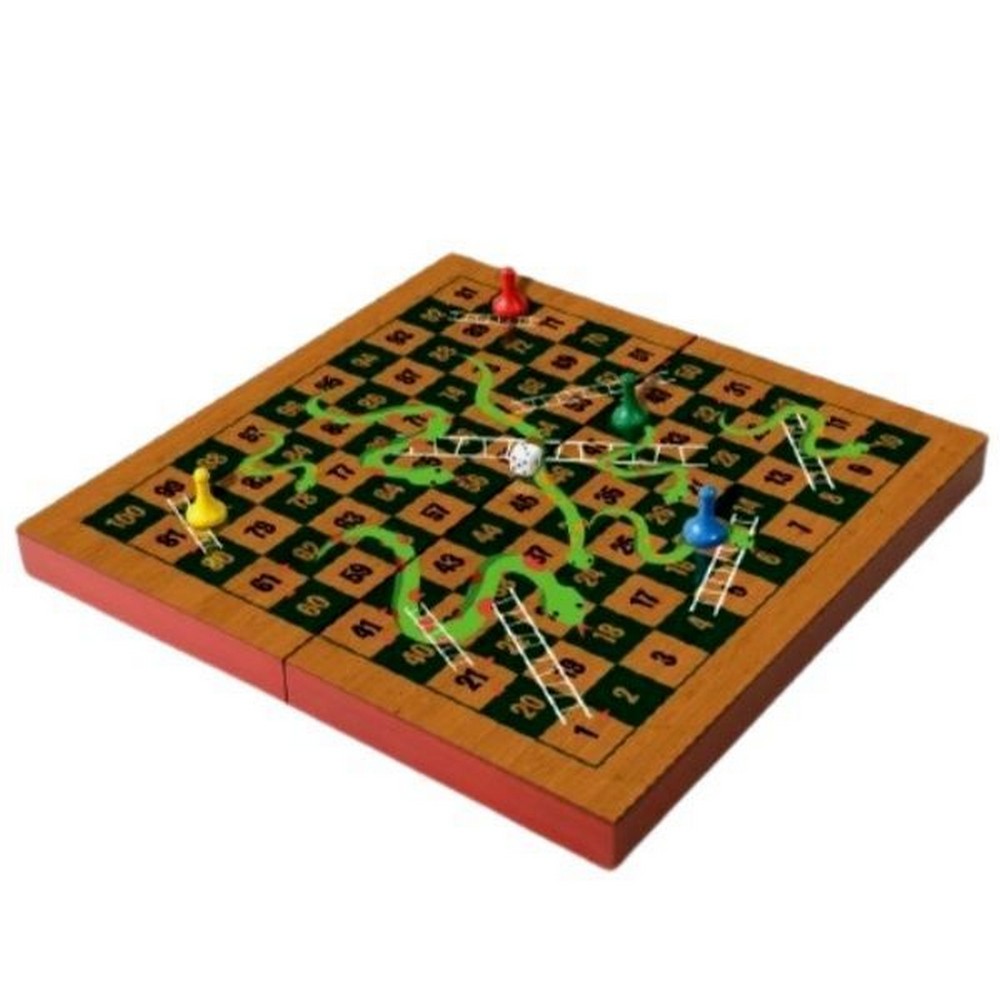 Snakes and Ladders în cutie din lemn joc de societate în limba engleză