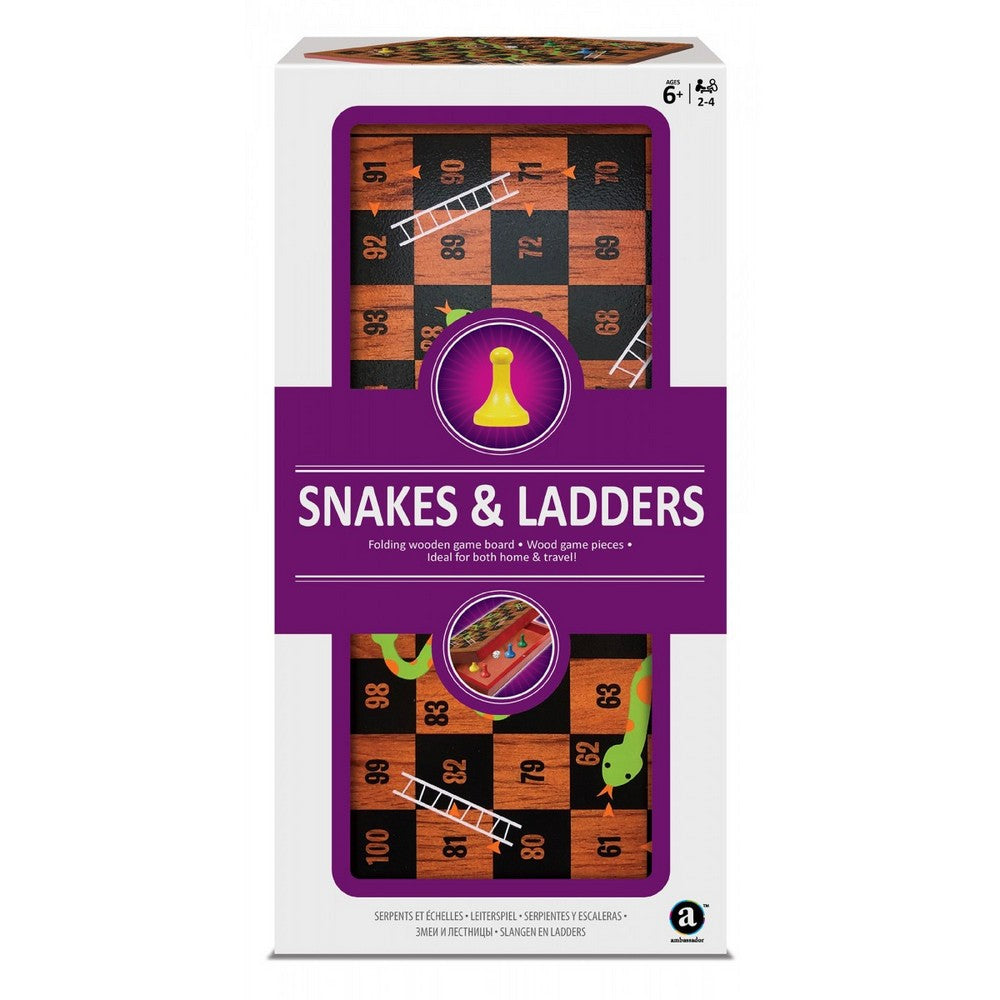 Snakes and Ladders în cutie din lemn joc de societate în limba engleză