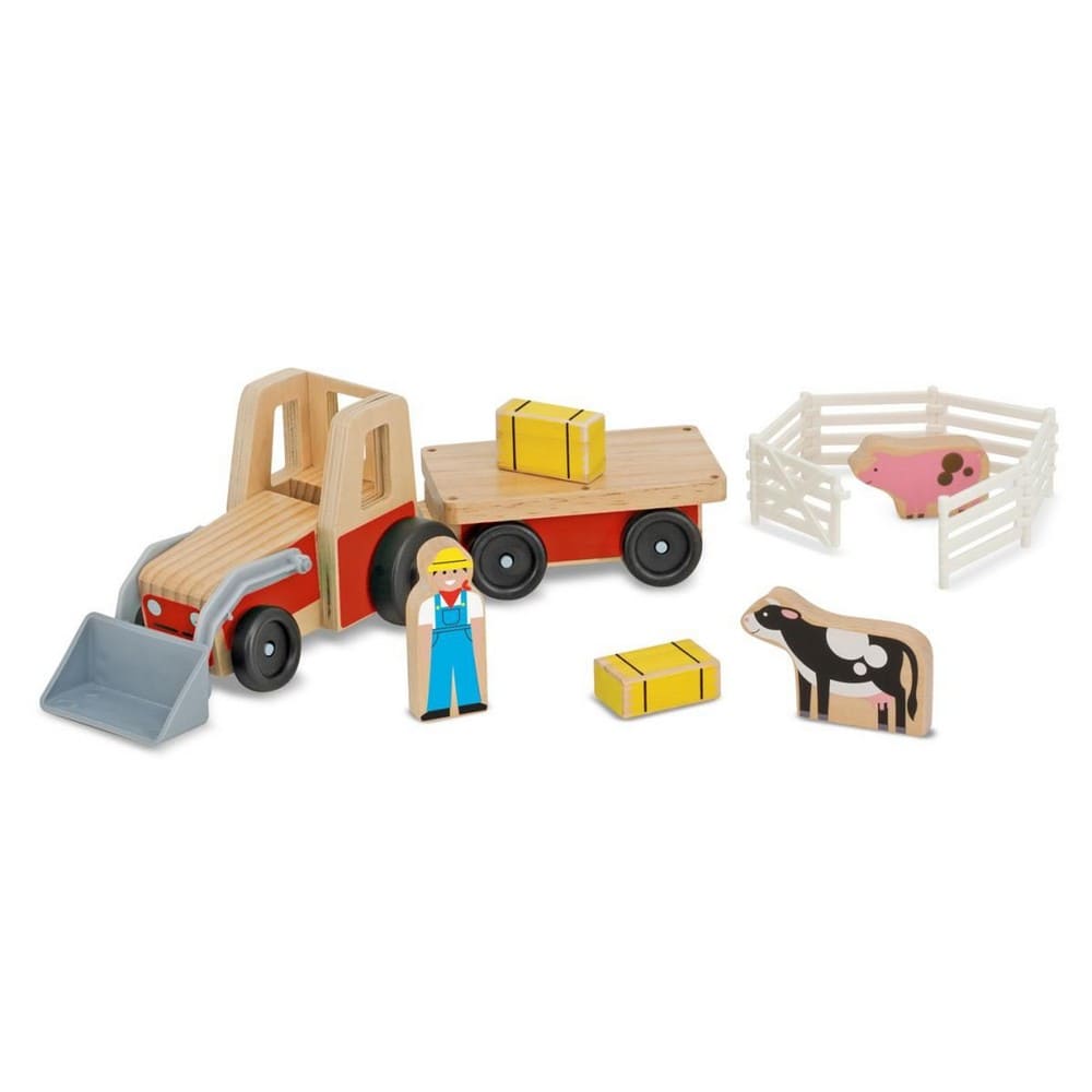 Melissa & Doug Vehicul din lemn, Tractor cu accesorii