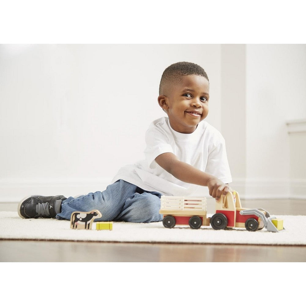 Melissa & Doug Vehicul din lemn, Tractor cu accesorii