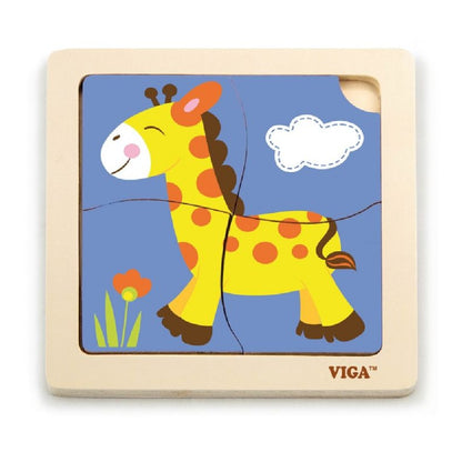 Puzzle din lemn din 4 piese mari - girafa, Viga