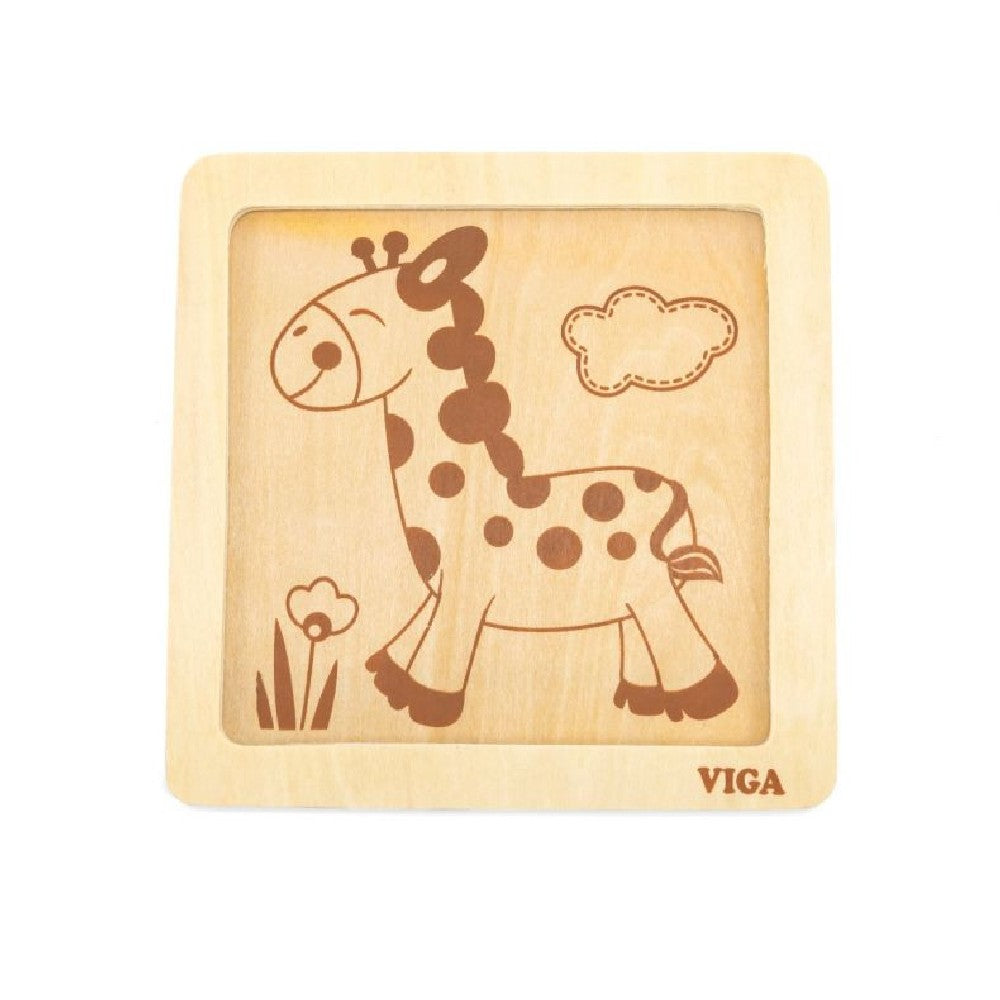 Puzzle din lemn din 4 piese mari - girafa, Viga