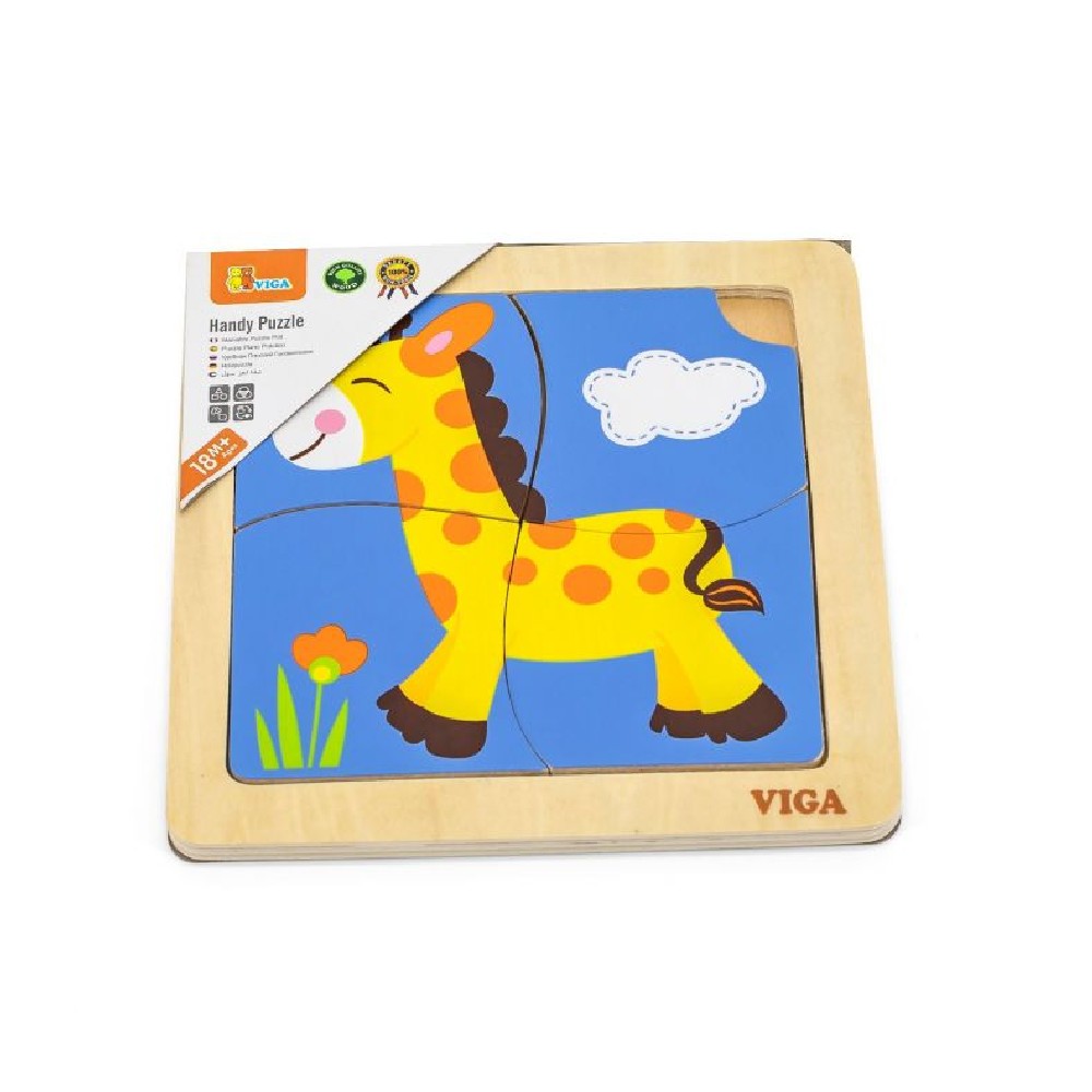 Puzzle din lemn din 4 piese mari - girafa, Viga